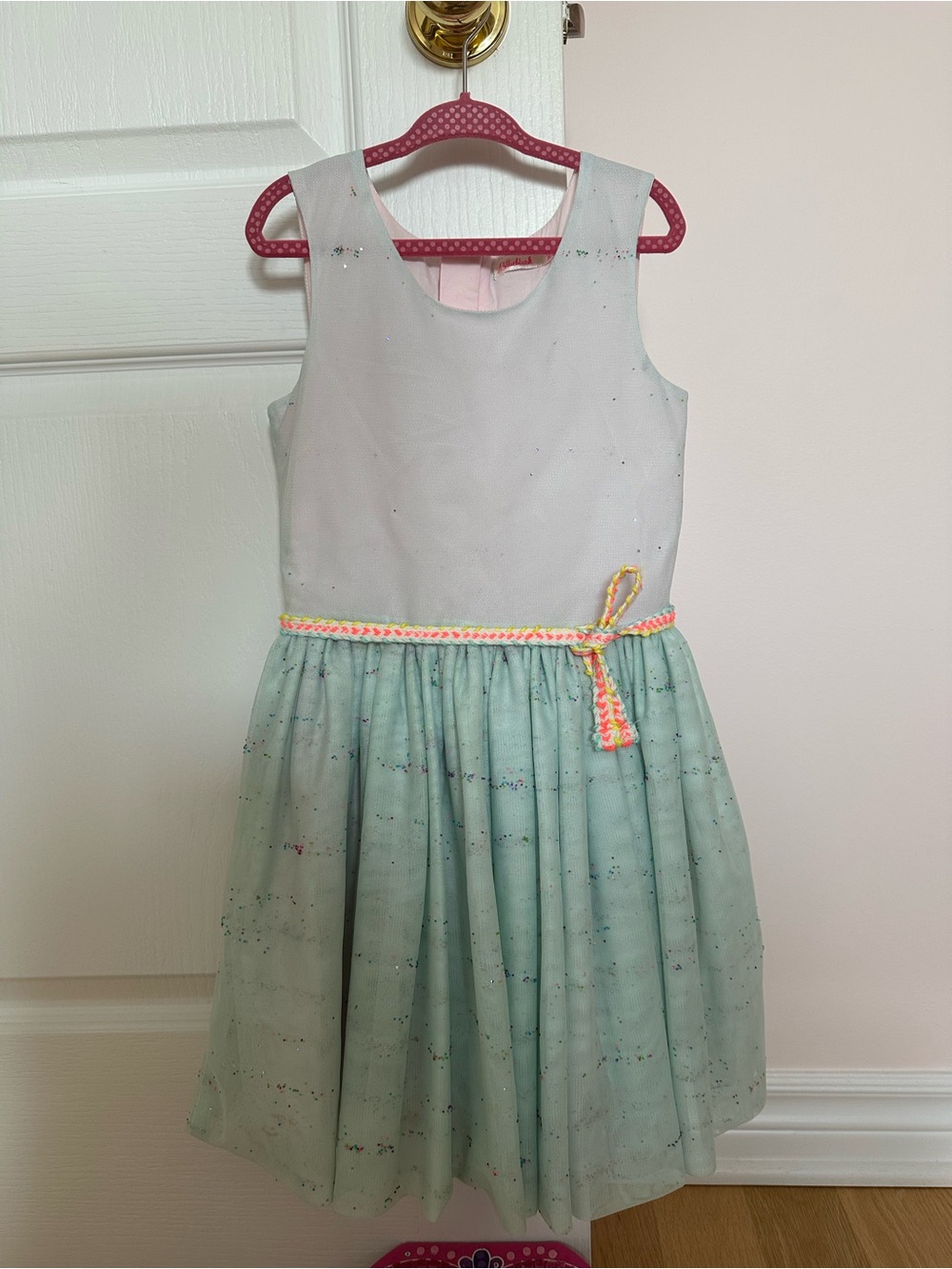 Billieblush Light greenish and Mint Green Tulle Dress with Neon Trim